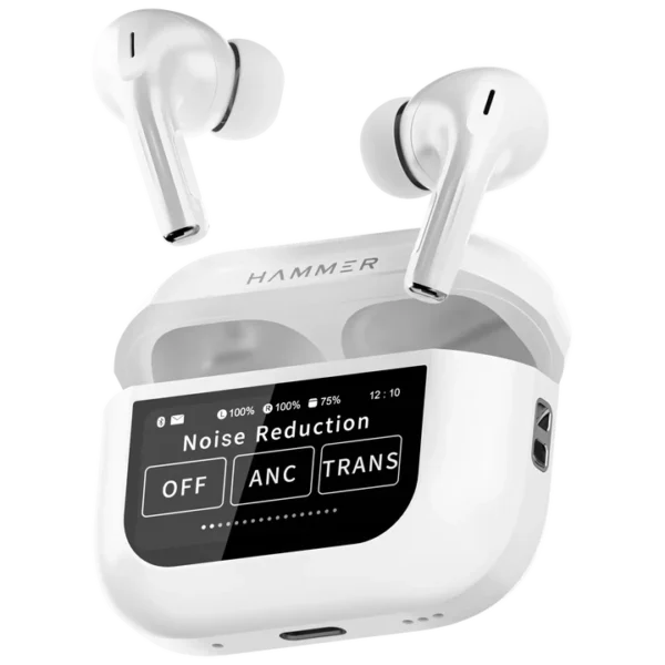 Hammer Screen TWS Bluetooth Earbuds with 32 db ANC + ENC and On Case Display