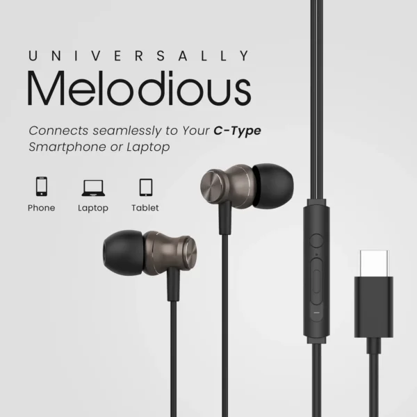 Hammer Nova Universal Type-C Earphones with Metallic Built Earbuds, Powerful Bass & Lightweight - Image 3