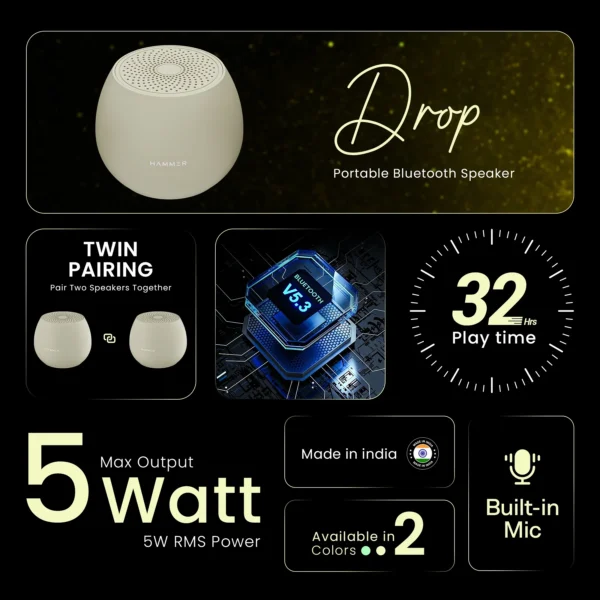 Hammer Drop 5W Bluetooth Wireless Speaker with Twin Pairing - Image 6