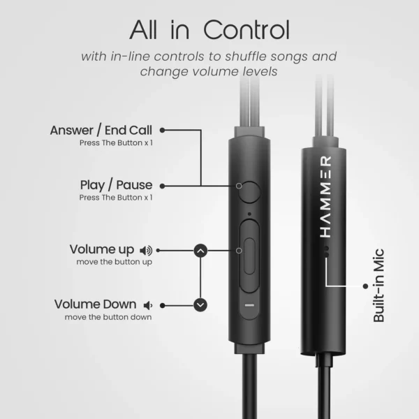 Hammer Nova Universal Type-C Earphones with Metallic Built Earbuds, Powerful Bass & Lightweight - Image 2