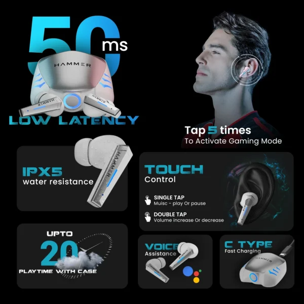 Hammer Arcade True Wireless Gaming Bluetooth Earbuds with RGB Lights and 50ms Low latency - Image 9